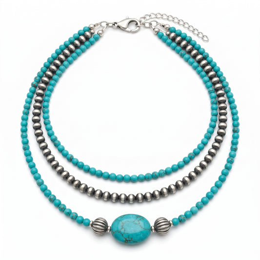 Hand Crafted Turquoise Beaded Necklace